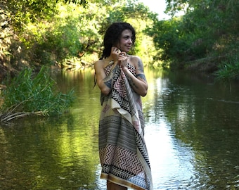 Boho Cotton Tribal Print Scarf: Beach Sarong Shawl
