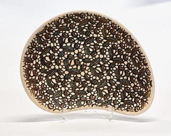 Hand Carved Botanical Ceramic Bowl
