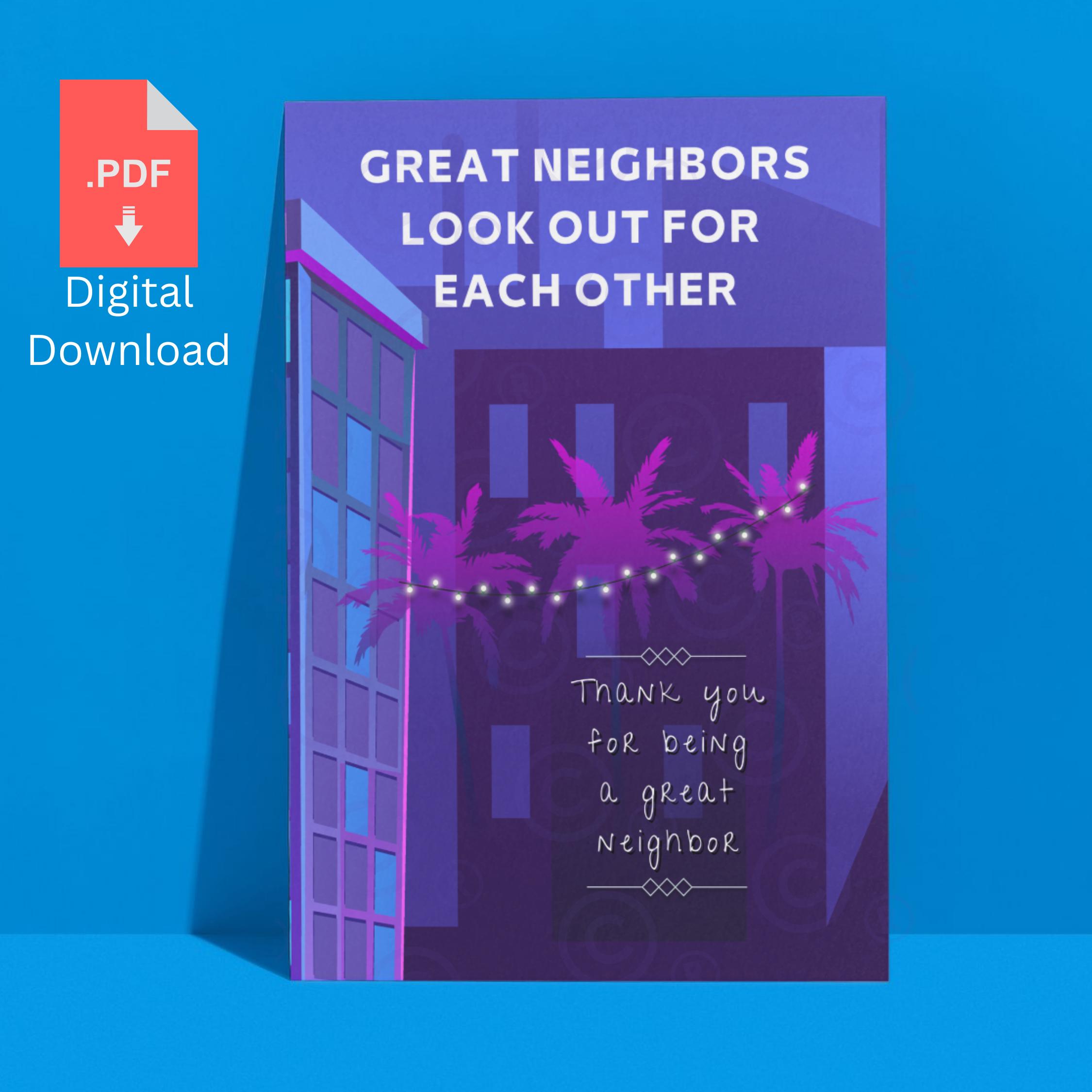 Neighbor Appreciation Card | Printable Digital Download - Etsy