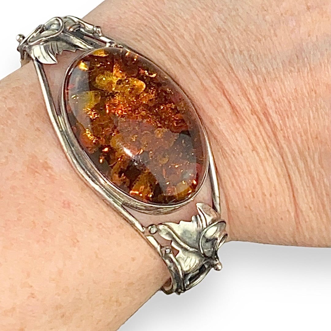 Ian And Valeri Co. Genuine Amber Sterling Silver Pendant Necklace - Long Drop Design, Lobster Clasp, Natural Stone Jewelry Gift