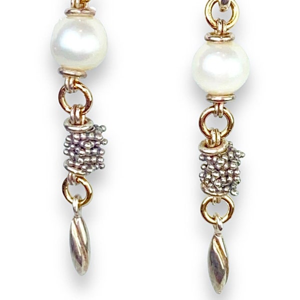 Gorgeous 925 Sterling Silver Fancy Metalwork Drop Earrings with Pearls by Michael Dawkins