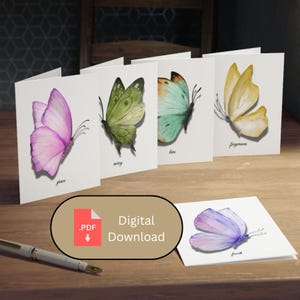 Tarjetas de uso ilimitado y entrega rápida a bajo precio / Colección Mindful Butterfly de 5 diseños / Descarga digital / Fácil impresión en casa