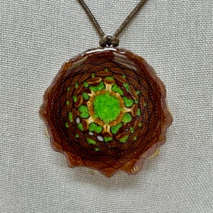 Pinecone Pendant Necklace with Emerald Green Epoxy Inlay, Natural Jewelry, Statement Jewelry, Third Eye, Sacred Geometry, Boho Hippie