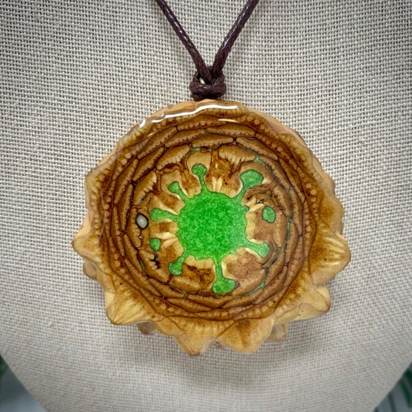 Pinecone Pendant Necklace with Emerald Green Epoxy Inlay, Natural Jewelry, Statement Jewelry, Third Eye, Sacred Geometry, Boho Hippie