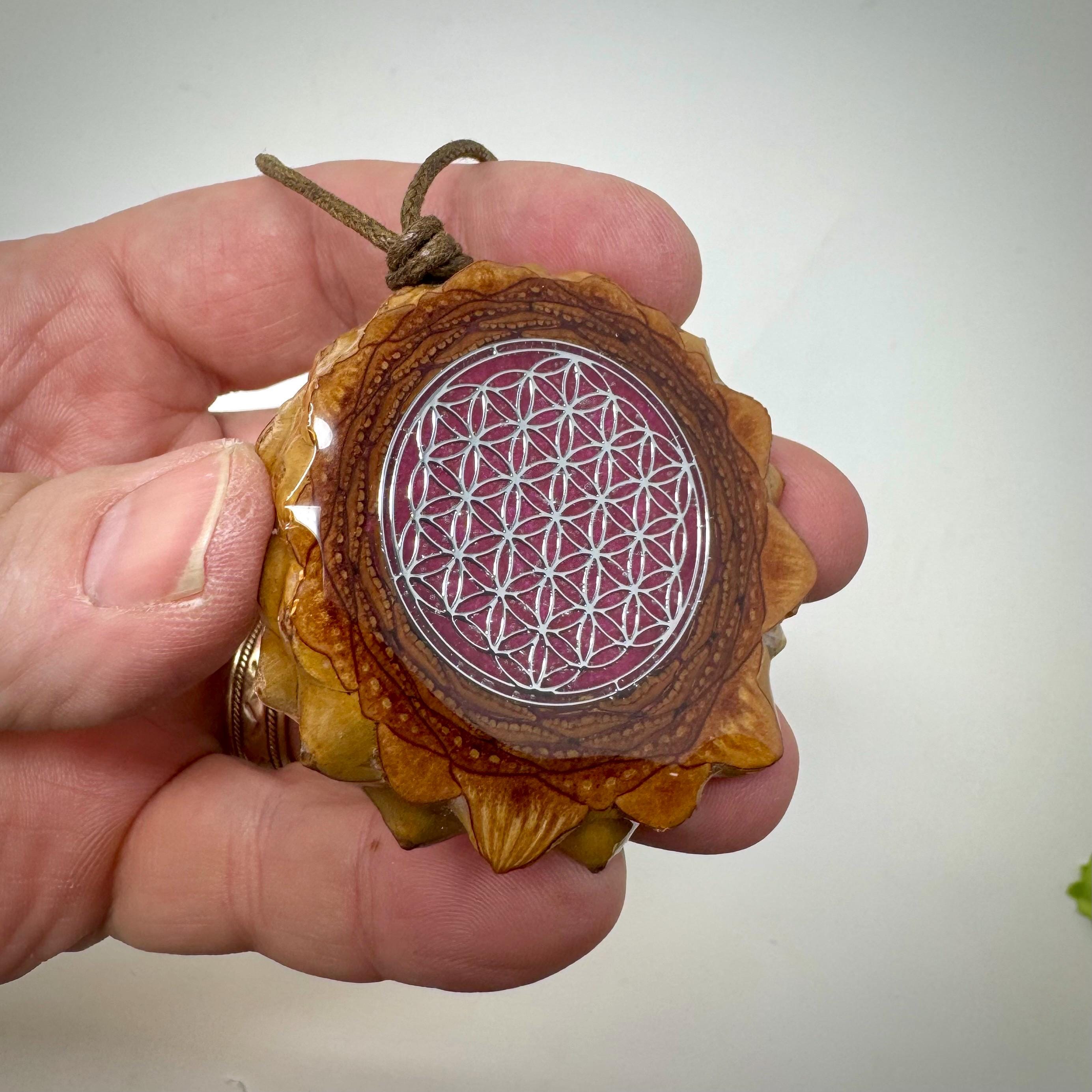 Pinecone Pendant Necklace, Flower of Life, Natural Designs, Sacred Geometry, Third Eye, Mandala, Bohemian Style, Hippie