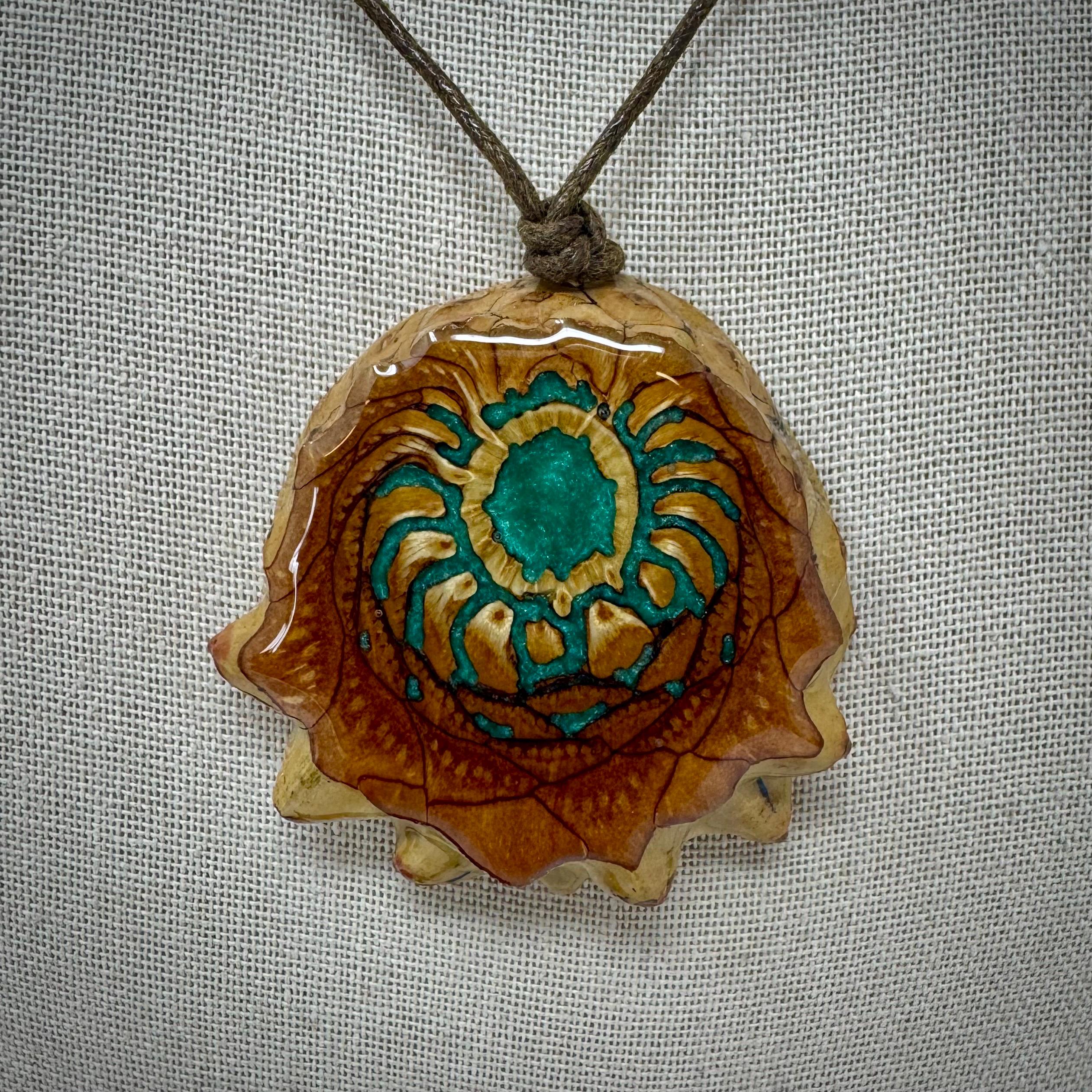 Pinecone Pendant Necklace, Turquoise Epoxy Inlay, Natural Pinecone Pendant Necklace, Turquoise Epoxy Inlay, Natural