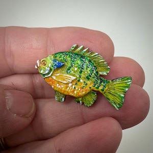 Bluegill Hat Pin, Hand Carved Bone, Hand Painted, Fishing, Angler, Lapel Pin