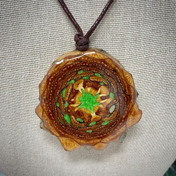 Pinecone Pendant Necklace with Emerald Green Epoxy Inlay, Natural Jewelry, Statement Jewelry, Third Eye, Sacred Geometry, Boho Hippie