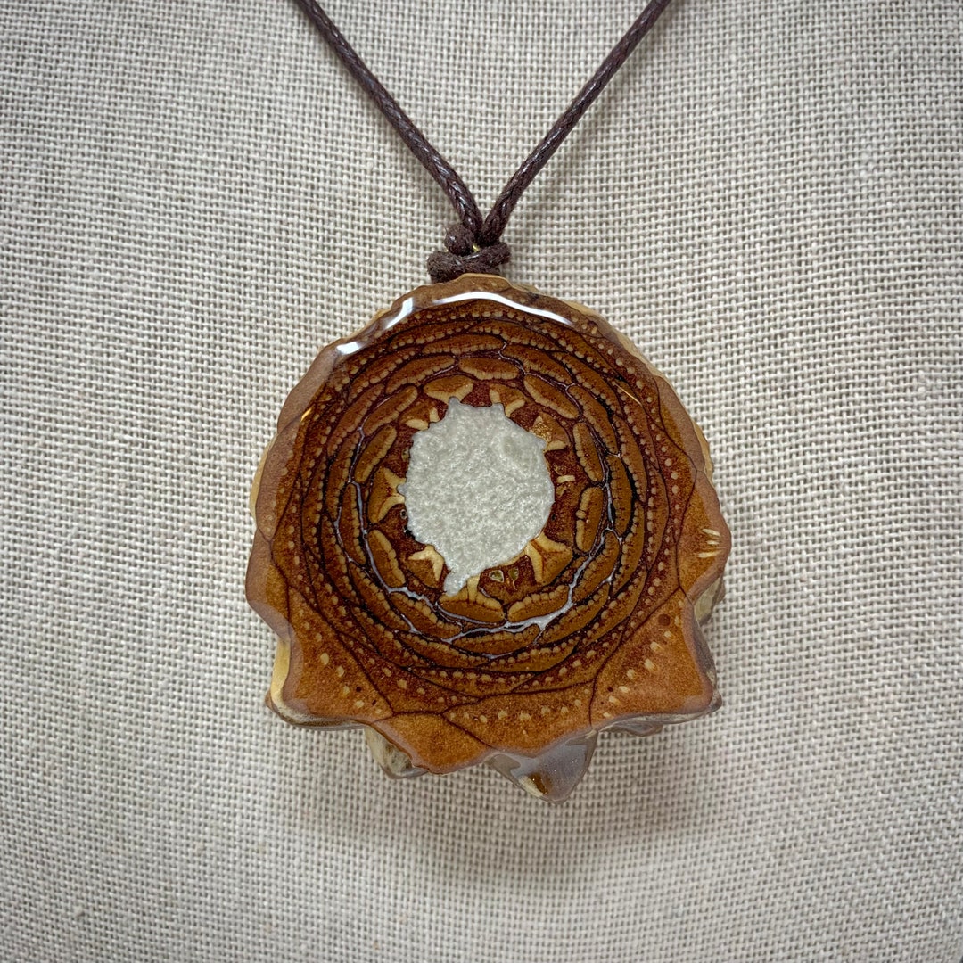 Pinecone Pendant Necklace, Pearl White Epoxy Inlay, Natural Pinecone Pendant Necklace, Pearl White Epoxy Inlay, Natural
