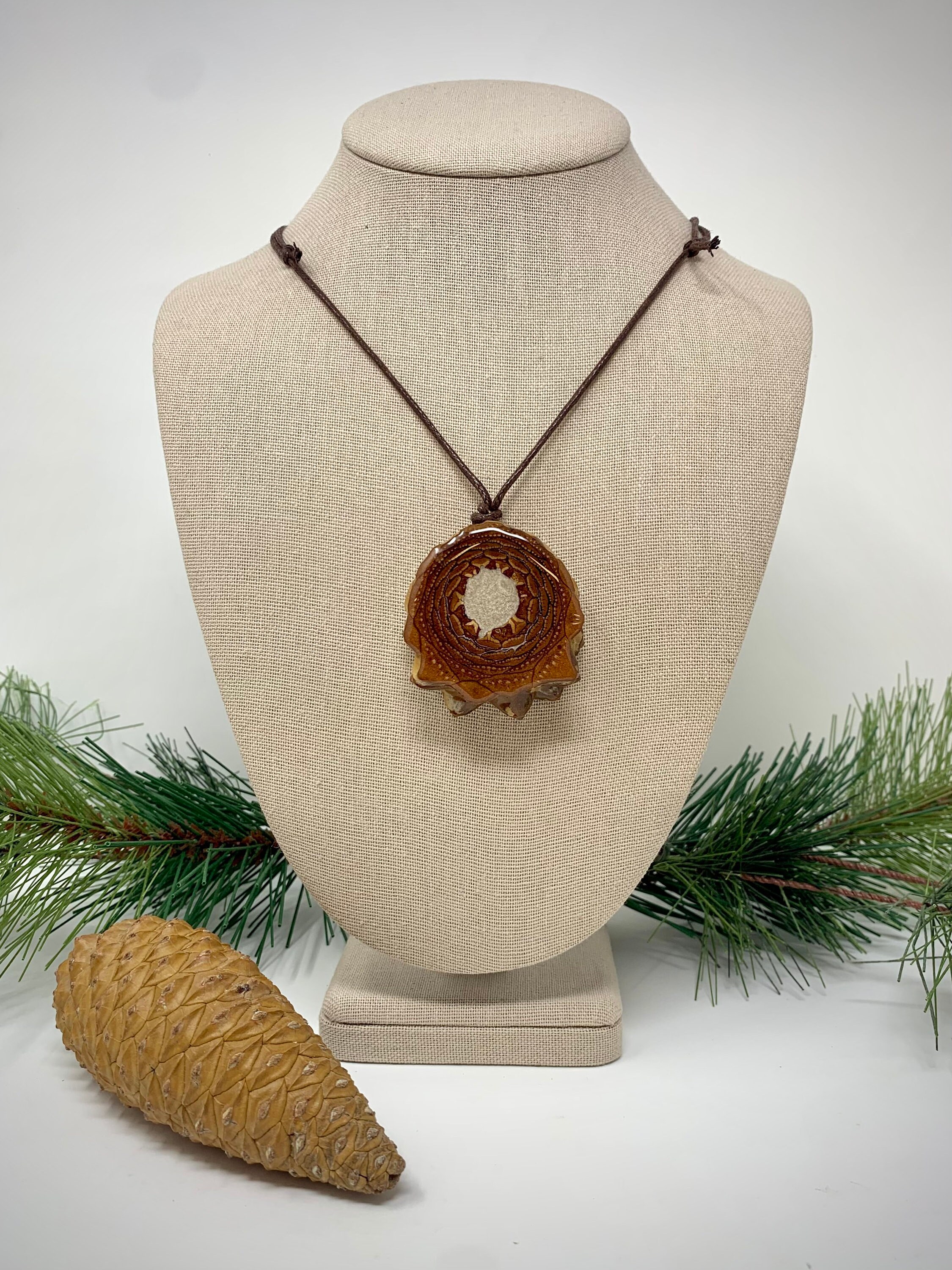 Pinecone Pendant Necklace, Pearl White Epoxy Inlay, Natural Pinecone Pendant Necklace, Pearl White Epoxy Inlay, Natural