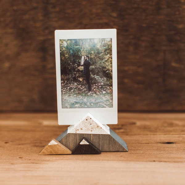 Mountain Wooden Photo Holders - Gifts for Wanderlust + Adventure with gold glitter