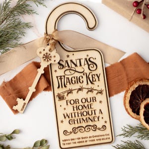 Santa Zauberschlüssel Türschild | Holz Minimalist einfache Urlaub Weihnachten