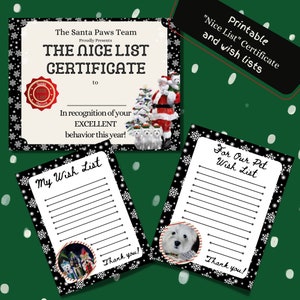 Druckbare Weihnachten Wunschliste und Schöne Liste Zertifikat BUNDLE Digital Download Santa Paws Mary Spatz Urlaub Hund Kunstdruck und Verwenden DIY