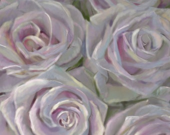 PRINT of original pastel painting close up pink roses  botanical flower floral petals / Mary Sparrow of Hanging the Moon Studio