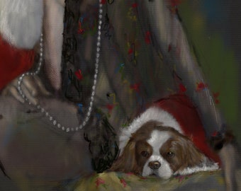 Cavalier King Charles spaniel Dog Ziegfeld Girl Figurative Art Deco Vintage Fashion wall art PRINT Glamour Girl nostalgia vicotorian