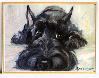 PRINT Scottish Terrier Scottie Dog &quot;Mischief&quot; brindle black scotty puppy/ Mary Sparrow nursery wall decor kid&#39;s room dog painting pet art