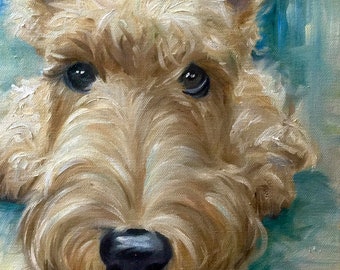 Printable Digital Download Wheaten Scottish Terrier Scottie dog art Pet Portrait Wall art DIY framable by Mary Sparrow Scottie "Being Still"