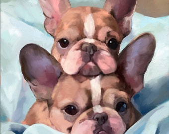 French Bulldog Painting, gift for Frenchie mom, pet painting by Mary Sparrow, dog artwork, puppies, art for Childs room, pet portrait