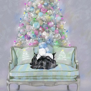 Imprimible Digital Descargar Tarjetas de Navidad, Holiday Scottish Terrier Santa Scottie dog art pastel Wall art DIY framable por Mary Sparrow