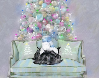 Printable Digital Download Christmas Cards, Holiday Scottish Terrier Santa Scottie dog art pastel Wall art DIY framable by  Mary Sparrow