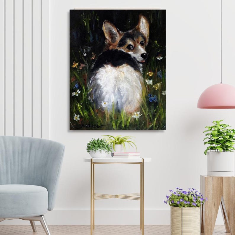 Pembroke Welsh Dog Wall Art Print of Oil Painting Art Funny Pet