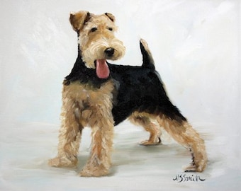 PRINT of Airedale Welsh Terrier Dog Puppy Art Oil Painting / Mary Sparrow of Hanging the Moon