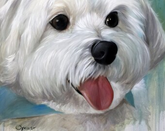 PRINT Maltese Dog Puppy Portrait Art / Mary Sparrow of Hanging the Moon