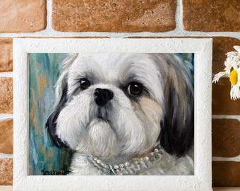 PRINT Shih Tzu Shitzu Puppy Dog Face Princess Portrait Art by Mary