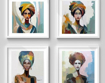 Women of the world Abstract Figurative portrait  paintings digital printable wall art ON SALE almost FREE!  Mary Sparrow wall decor set of 4