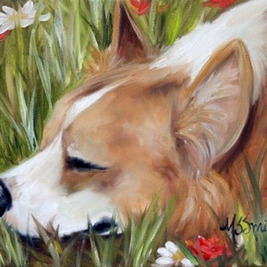 PRINT Pembroke Welsh Corgi Dog Puppy Art Oil Painting / Mary Sparrow