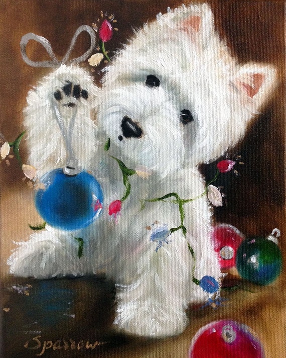 NEEDLEPOINT CANVAS PRINT Westie West Highland Terrier Dog Art Etsy UK