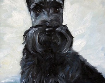 PRINT Black Scottish Terrier Scottie Dog Art Print Oil Painting / Mary Sparrow