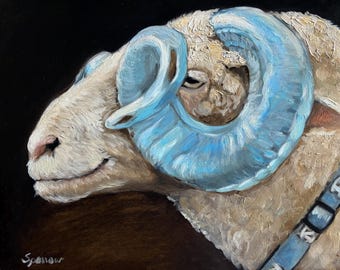 UNC Print OF Original Oil painting Tarheel Mascot Gift for the College student Graduate Alumni Chapel Hill NC Mary Sparrowt art Rameses ram