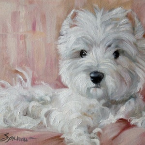 PRINT Westie West Highland Terrier Dog Puppy Art Oil Painting / Mary Sparrow