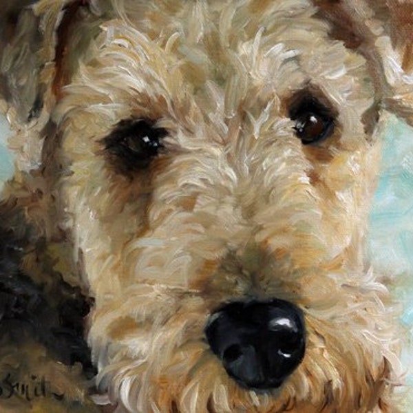 PRINT Airedale Terrier Dog Puppy Art Oil Painting Home Decor / Mary Sparrow