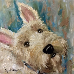 Printable Digital Download  Wheaten Scottish Terrier Scottie dog art Pet Portrait Wall art DIY framable by Mary Sparrow Scottie painting