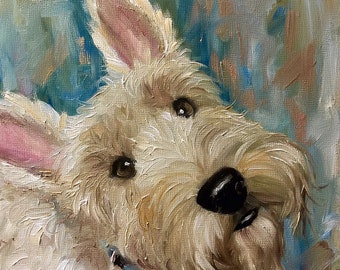 Printable Digital Download  Wheaten Scottish Terrier Scottie dog art Pet Portrait Wall art DIY framable by Mary Sparrow Scottie painting