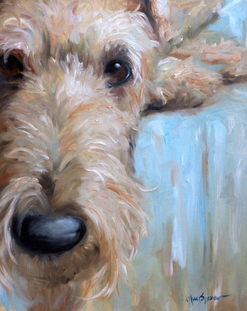 PRINT Airedale Welsh Terrier Dog Puppy Art signed Painting image 1