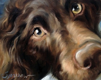 NEEDLEPOINT CANVAS PRINT Boykin Spaniel Dog Art by Mary Sparrow 9x12 Colorful Fun Whimsical Choose your Canvas