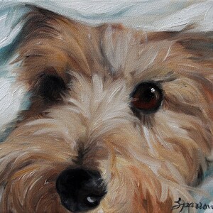 PRINT Cairn Terrier Dog Puppy Art Oil Painting Home Decor Gift / Mary Sparrow of Hanging the Moon Studio "Under Cover"