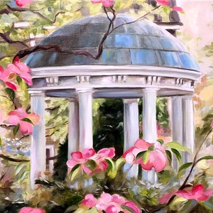 Limited PRINT of Original Painting of the Old Well "Gone to Carolina" Tarheel lovers UNC alumni gift idea  Mary Sparrow Spring pink dogwood