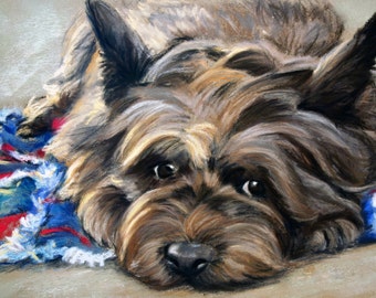 Mono Deluxe Needlepoint Canvas Cairn Terrier Toto Dog Art byMary Sparrow  puppy face canine portrait painting "Waiting on the Wizard"