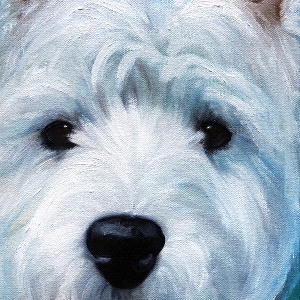 PRINT White Westie West Highland Terrier Dog Puppy Art Print Oil Painting / Mary Sparrow of Hanging the Moon Studio