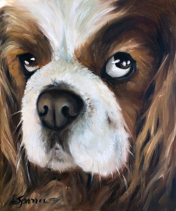 Original dog painting cavalier King Charles spaniel puppy,Pet lover unique gift
