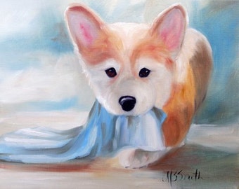 PRINT Pembroke Welsh Corgi Dog Puppy Art Oil Painting / Mary Sparrow Smith