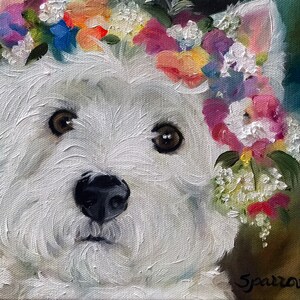 PRINT Westie West Highland Terrier Dog Puppy Art Flower Halo Spring / Mary Sparrow Smith