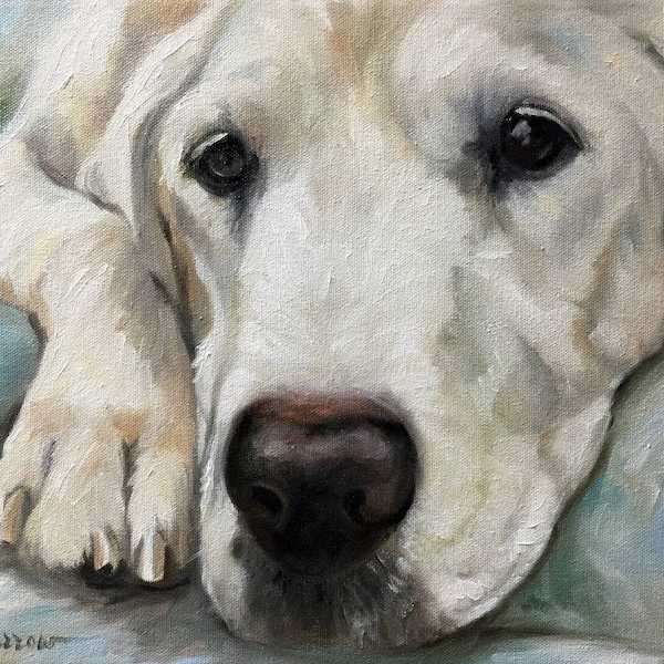 PRINT yellow lab, labrador retriever, dog portrait art / Mary Sparrow Smith