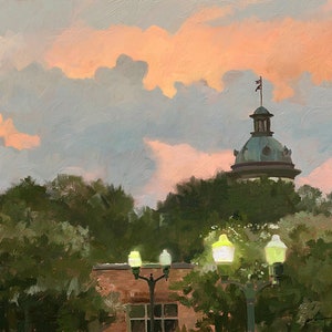 South Carolina art print, Columbia SC wall art print, cloud painting, South Carolina State House, Palmetto State Gift by Mary Sparrow OBC