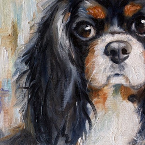 PRINT Tri color Cavalier King Charles Spaniel dog pet portrait  print of painting  puppy art for nursery or child's home decor Mary Sparrow