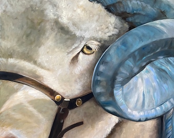 Blue Blood-Limited PRINT of Original Painting of Rameses Ram for the Carolina Tarheel lovers! UNC alumni gift idea by Mary Sparrow